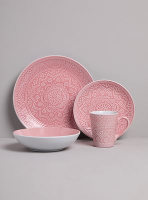Set Vajilla 24 Piezas Mandala Rosa Cerámica