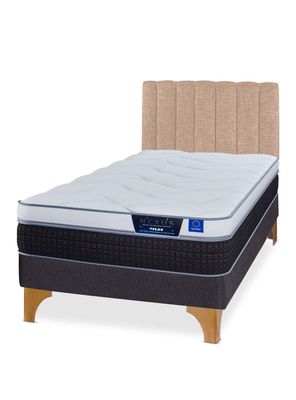 Cama Europea Nexus 1.5 Plazas Box  + Respaldo Tubular Beige