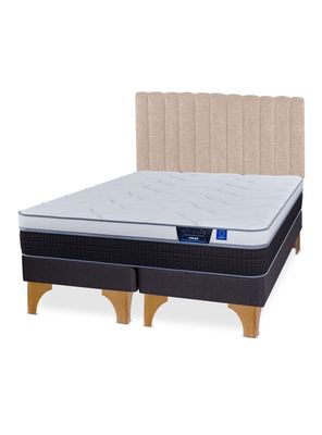 Cama Europea Nexus King  + Respaldo Tubular Beige