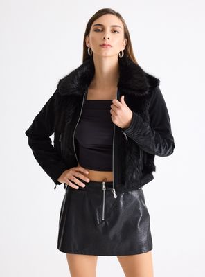 Chaqueta Peluda con Mangas en Simil Cuero