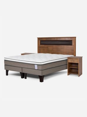 Cama Europea New Style 6 2 Plazas Base Dividida + Set Muebles Ferrara