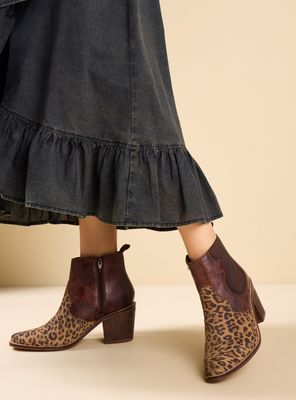 Botín Textura Animal Print Cuero Mujer