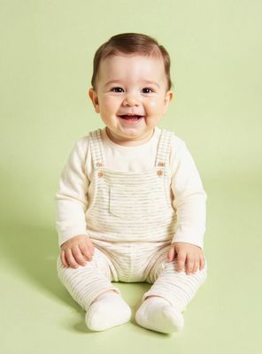 Conjunto de Body y Jardinera Estampada Rayas Gris