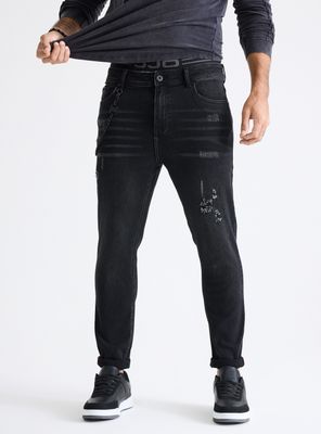 Jeans Lavado Contrastado Cadena Negra