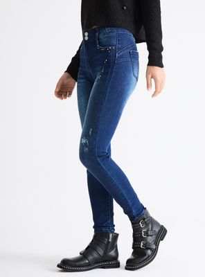 Jeans Push Up Pretina Ancha con Aplicaciones
