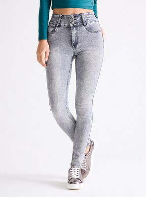 Jeans Push Up 3 Botones Strass Bota Abertura Trasera