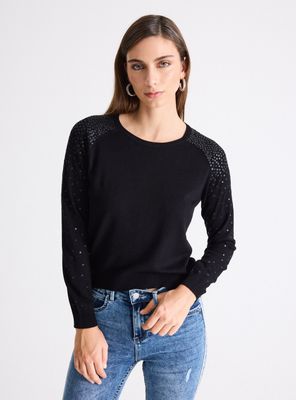 Sweater Raglán Aplicación Lentejuelas Opacas