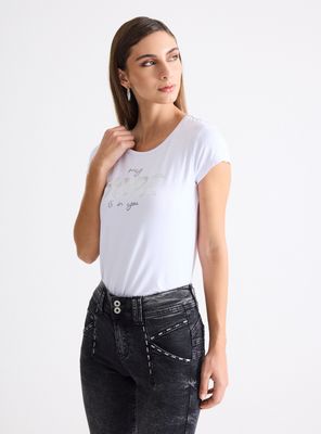 Polera Escote Redondo Estampado Animal Skin Brillos