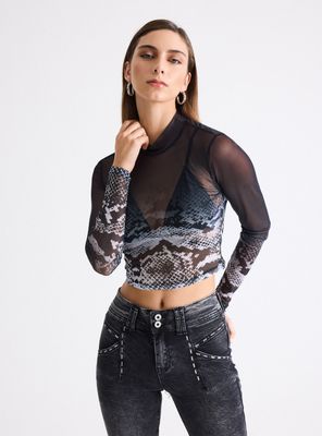 Polera Malla Cuello Medio Estampado Pitón