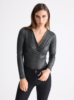 Body Escote V Cruzado Metalizado