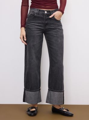 Jeans Wide Leg Basta Roll Up Tiro Alto