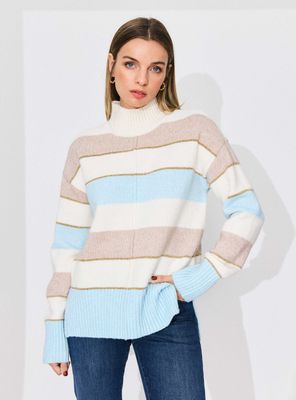 Sweater Listado con Hilo Metalizado Corte Color