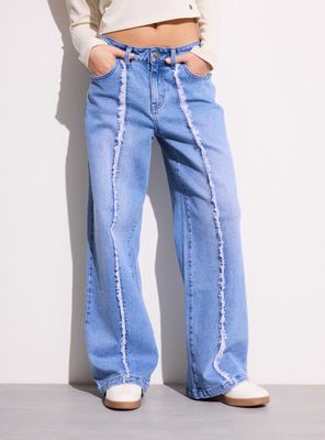 Jeans Anchos con Detalle Corte Central