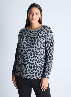 Imagen 1 del producto Polera Tejida Estampada Hombro Caído Largo Hi-Low Curvy