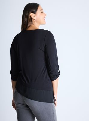 Imagen 2 del producto Polera Diagonal Contraste Tela Botón Estrella Curvy