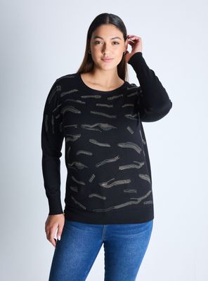 Sweater Punto Fino Aplicación Estampada Curvy