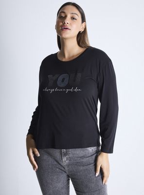 Polera Manga Larga Gráfica Lentejuelas Curvy