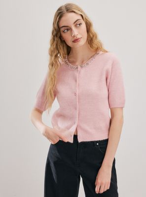 Sweater Manga Corta con Botones y Joyas