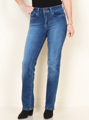 Jeans Recto Tiro Alto Push Up Pretina 1 Botón