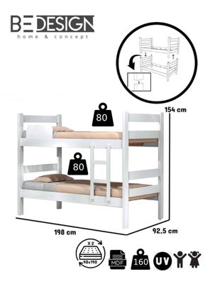 Imagen 2 del producto Camarote Litera Desmontable Prisma, 1 Plaza Blanco MDF 160 kg