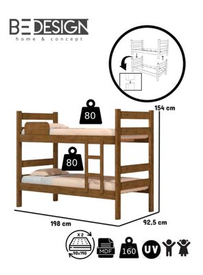 Imagen 2 del producto Camarote Litera Desmontable Prisma 1 Plaza Cedro, MDF 160 kg
