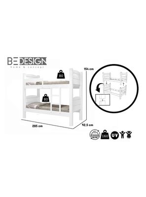 Imagen 2 del producto Camarote Litera Desmontable Liliane 1 Plaza-Blanco MDF 160 kg