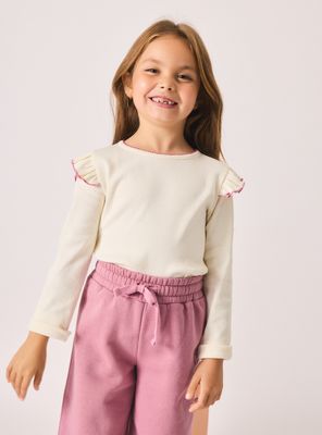 Polera Rib Vuelos Costura Contraste