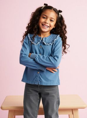 Blusa Denim Cuello Bobo Niña
