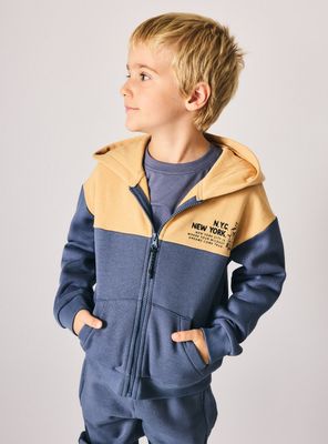 Polerón Color Block Cierre Capucha