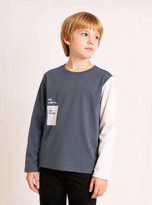 Polera Manga en Contraste y Print Delantero