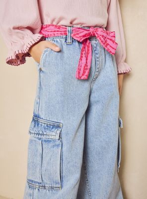 Imagen 2 del producto Jeans Wide Leg Cargo con Cinturón Estampado