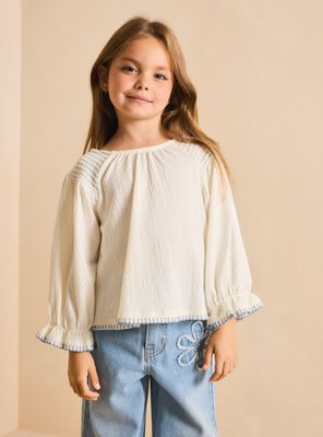 Imagen 2 del producto Polera Crepé con Panal Abeja y Costuras a Contraste