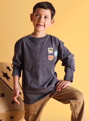 Polera Acid Wash Estampado Superman