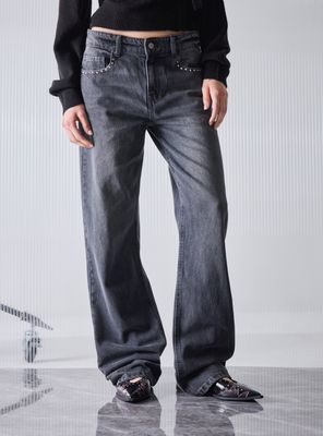 Jeans Straight 5 Bolsillos Tiro Medio