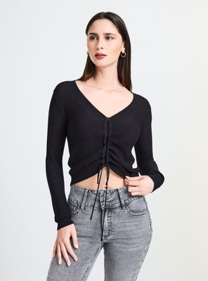 Sweater Punto Arroz Amarra Central Ajustable