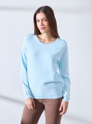 Sweater con Textura de Líneas Delantero y Botones