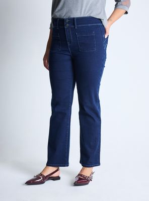 Jeans Bootcut Doble Botón Bolsillo Parche Curvy