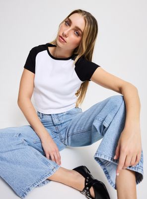 Polera Manga en Contraste de Color