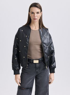 Chaqueta Bomber Quilt con Tachas
