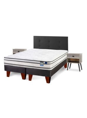 Cama Europea Innova 2 Plazas Box Base Dividida + Respaldo Royal Negro + Veladores Rock