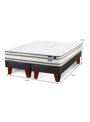 Imagen 2 del producto Cama Europea Innova 2 Plazas Box Base Dividida + Respaldo Royal Negro + Veladores Rover