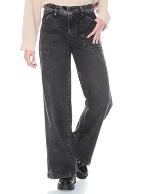 Jeans Recto Cargo Tiro Alto Pretina de 1 Botón