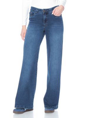 Jeans Wide Leg Tiro Alto con Pretina Básica de Botón
