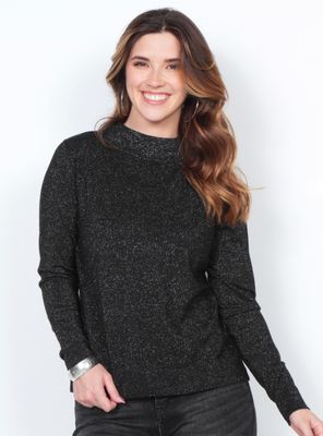 Sweater Lurex Manga Larga con Cuello Alto