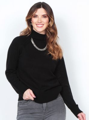 Sweater Manga Larga Sólido con Cuello Alto Beatle