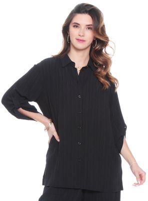 Blusa Manga Larga Sólida Abotonada Delantero