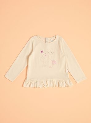 Polera con Estampado Frontal y Vuelos Abajo