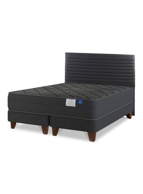 Cama Europea 2 Plazas Black Base Dividida Gris + Respaldo