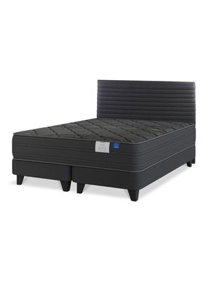 Cama Europea 2 Plazas Black Base Dividida Gris + Respaldo