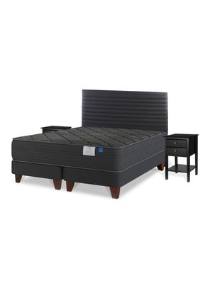 Cama Europea 2 Plazas Black Base Dividida Gris Respaldo + Veladores